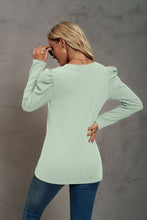 Load image into Gallery viewer, Waffle-Knit Puff Sleeve Round Neck Top
