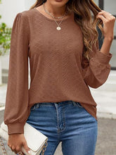 Load image into Gallery viewer, Eyelet Round Neck Long Sleeve Top
