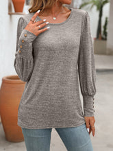 Load image into Gallery viewer, Decorative Button Round Neck Long Sleeve T-Shirt
