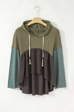 Load image into Gallery viewer, Waffle-Knit High-Low Color Block Hooded Long Sleeve Top
