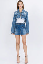 Load image into Gallery viewer, American Bazi Distressed Denim Jacket with Frayed Hem
