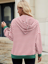 Load image into Gallery viewer, Drawstring Striped Zip Up Long Sleeve Hoodie
