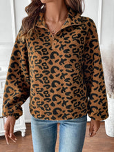 Load image into Gallery viewer, Leopard Half Zip Long Sleeve Sweatshirt
