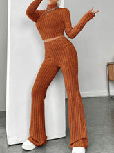 Load image into Gallery viewer, Ribbed Mock Neck Long Sleeve Top and Pants Set
