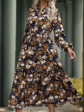 Load image into Gallery viewer, Perfee Printed Notched Long Sleeve Midi Dress
