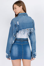 Load image into Gallery viewer, American Bazi Distressed Denim Jacket with Frayed Hem
