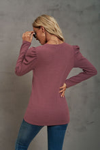 Load image into Gallery viewer, Waffle-Knit Puff Sleeve Round Neck Top
