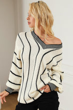 Load image into Gallery viewer, Striped V-Neck Dropped Shoulder Sweater
