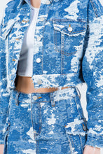 Load image into Gallery viewer, American Bazi Jacquard Trim Cropped Denim Jacket
