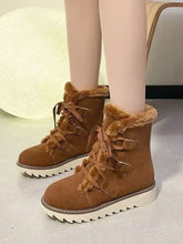 Load image into Gallery viewer, Faux Fur Lace Up Round Toe Boots
