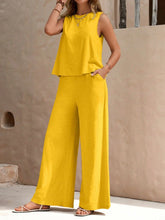 Load image into Gallery viewer, Round Neck Sleeveless Top and Wide Leg Pants Set
