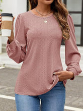 Load image into Gallery viewer, Eyelet Round Neck Long Sleeve Top
