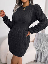 Load image into Gallery viewer, Cable-Knit Round Neck Mini Wrap Sweater Dress
