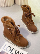 Load image into Gallery viewer, Faux Fur Lace Up Round Toe Boots
