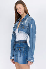 Load image into Gallery viewer, American Bazi Distressed Denim Jacket with Frayed Hem
