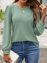 Load image into Gallery viewer, Eyelet Round Neck Long Sleeve Top
