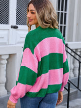 Load image into Gallery viewer, Striped Open Front Dropped Shoulder Cardigan
