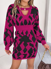 Load image into Gallery viewer, Contrast Round Neck Cutout Long Sleeve Mini Sweater Dress
