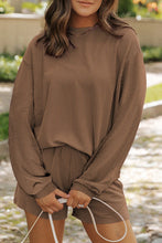 Load image into Gallery viewer, Round Neck Long Sleeve Top and Shorts Set
