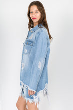 Load image into Gallery viewer, American Bazi Distressed Frayed Hem Denim Jacket
