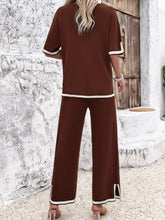 Load image into Gallery viewer, Contrast Trim Round Neck Top and Pants Set
