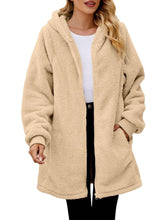 Load image into Gallery viewer, Fuzzy Pocketed Zip Up Long Sleeve Hooded Jacket
