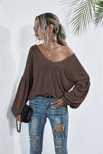 Load image into Gallery viewer, V-Neck Long Sleeve Dropped Shoulder Knit Top
