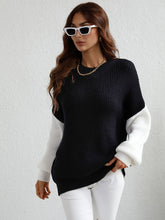 Load image into Gallery viewer, Two-Tone Rib-Knit Dropped Shoulder Sweater
