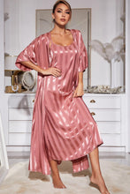 Load image into Gallery viewer, Striped Flounce Sleeve Open Front Robe and Cami Dress Set
