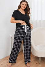 Load image into Gallery viewer, Plus Size V-Neck Top and Plaid Pants Lounge Set
