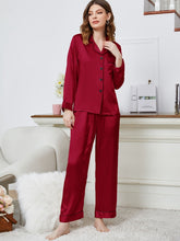 Load image into Gallery viewer, Lapel Collar Long Sleeve Top and Pants Pajama Set
