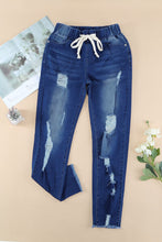 Load image into Gallery viewer, Drawstring Distressed Raw Hem Jeans with Pockets
