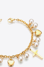 Load image into Gallery viewer, Heart Cross and Pearl Charm Stainless Steel Bracelet
