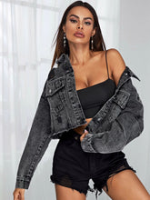 Load image into Gallery viewer, Dropped Shoulder Collared Neck Denim Jacket
