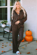 Load image into Gallery viewer, Buttoned Long Sleeve Top and Long Pants Lounge Set
