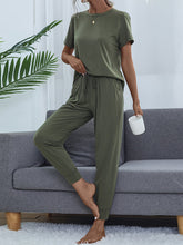 Load image into Gallery viewer, Round Neck Short Sleeve Top and Pants Set
