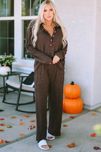 Load image into Gallery viewer, Buttoned Long Sleeve Top and Long Pants Lounge Set
