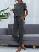 Load image into Gallery viewer, Round Neck Short Sleeve Top and Pants Set
