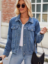 Load image into Gallery viewer, Pocketed Collared Neck Denim Jacket
