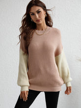 Load image into Gallery viewer, Two-Tone Rib-Knit Dropped Shoulder Sweater
