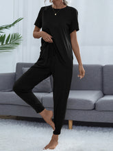 Load image into Gallery viewer, Round Neck Short Sleeve Top and Pants Set
