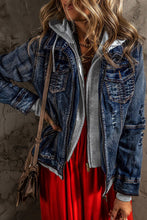 Load image into Gallery viewer, Contrast Zip-Up Hooded Denim Jacket
