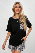 Load image into Gallery viewer, Leopard Dropped Shoulder T-Shirt and Shorts Lounge Set
