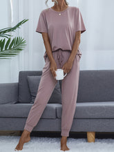 Load image into Gallery viewer, Round Neck Short Sleeve Top and Pants Set
