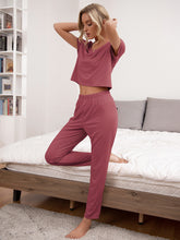 Load image into Gallery viewer, Round Neck Short Sleeve Top and Pants Lounge Set
