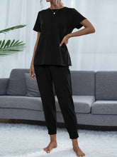 Load image into Gallery viewer, Round Neck Short Sleeve Top and Pants Set
