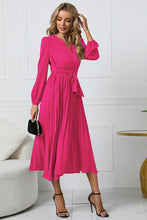 Load image into Gallery viewer, V-Neck Long Sleeve Tie Waist Midi Dress
