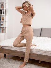 Load image into Gallery viewer, Round Neck Short Sleeve Top and Pants Lounge Set
