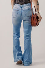 Load image into Gallery viewer, Button-Fly Distressed Flare Jeans
