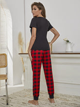 Load image into Gallery viewer, Heart Graphic Tee and Plaid Joggers Lounge Set
